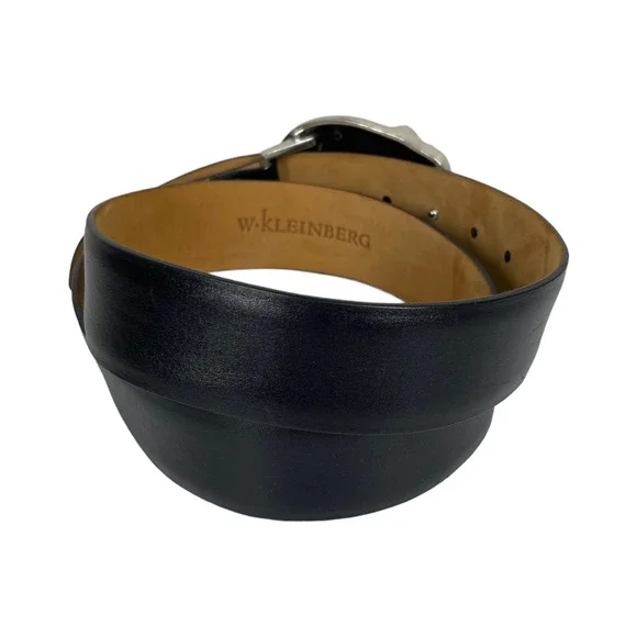 W. Kleinberg Elephant Buckle Black Leather Belt Large USA Made Luxury Chic - Picture 3 of 6